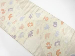 アンティーク　地紙に宝尽くし模様織り出し袋帯（材料）